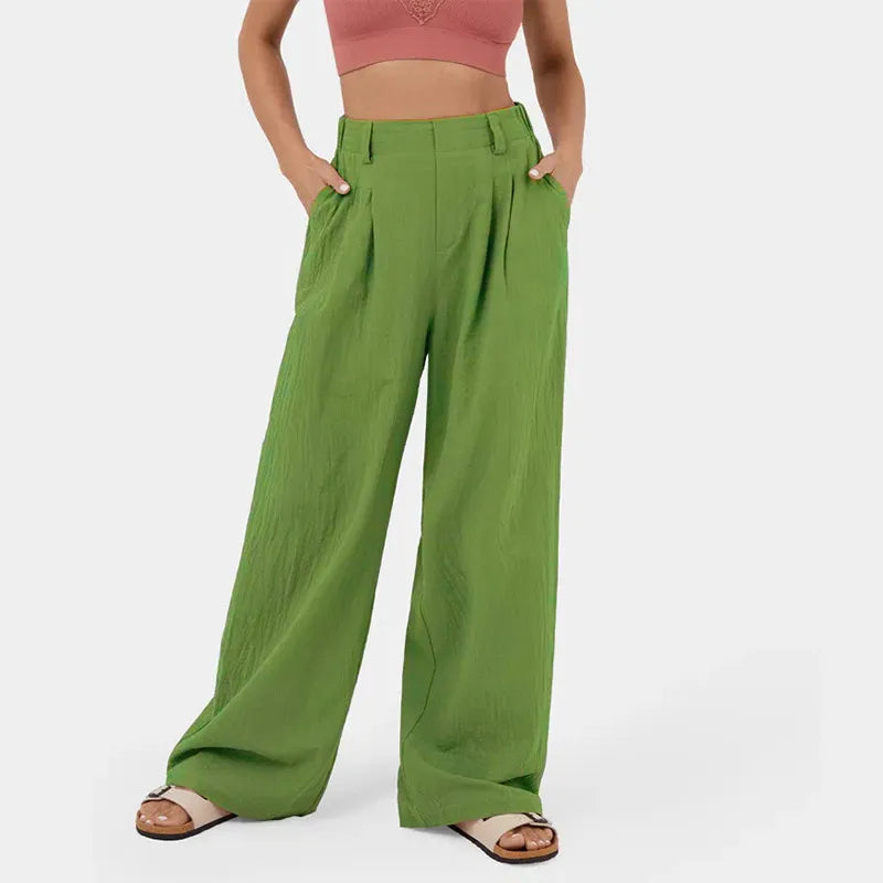 Women's High-Waist Straight-Leg Cotton Pants